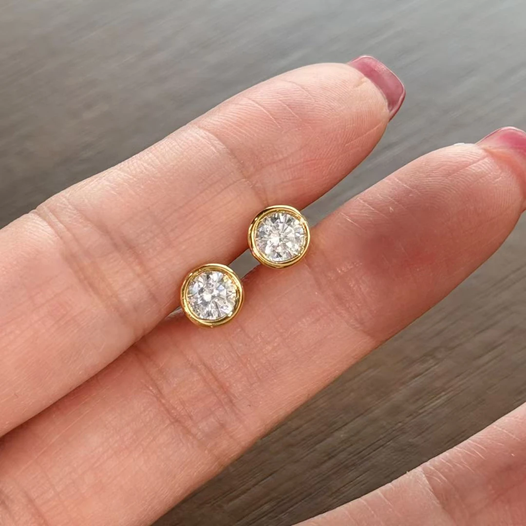 925银耳饰 泡泡单钻镶嵌耳钉  通体纯银电镀18k