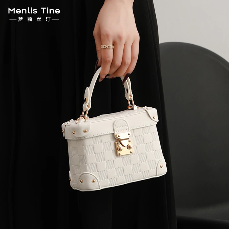 小众设计感格纹手拎包包女2025新款时尚轻奢通勤单肩斜挎盒子包