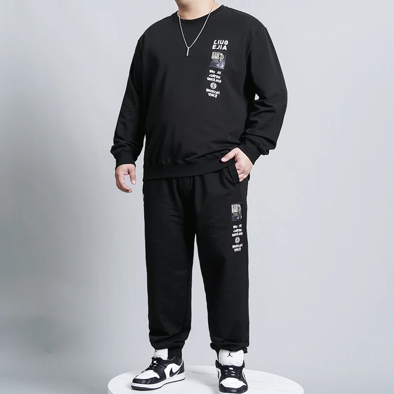 LIUGEJIA/六个加男士时尚潮牌大码简约印花长袖卫衣套装 DT52122