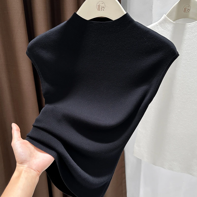 黑色针织纯欲风小飞袖上衣女夏季爆款内搭时尚通勤半高领T恤小衫