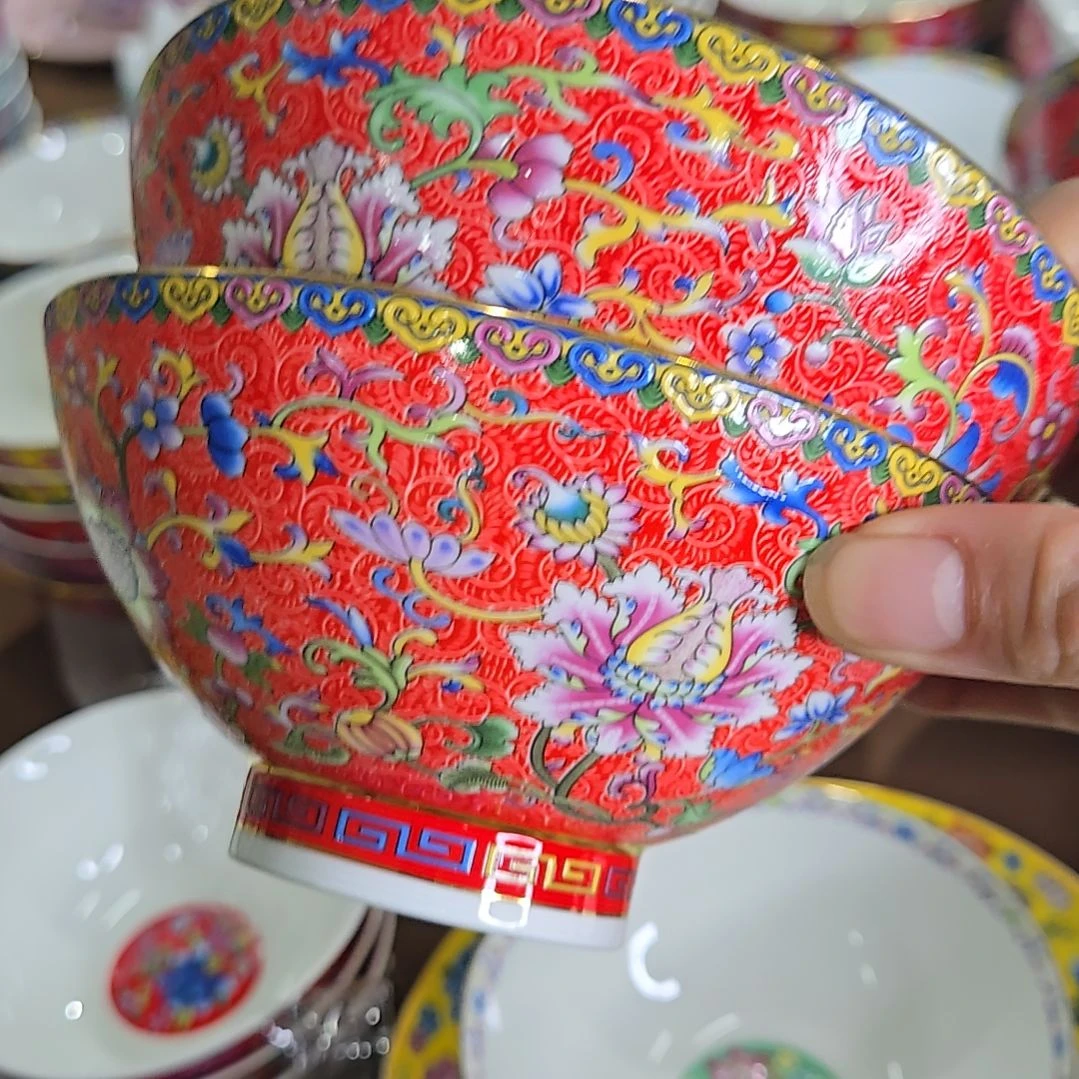 碗微瑕小断金珐琅彩5寸4个面碗66666