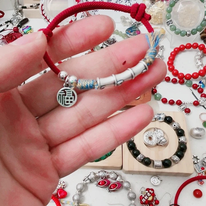 珐琅吊坠足银福竹手串