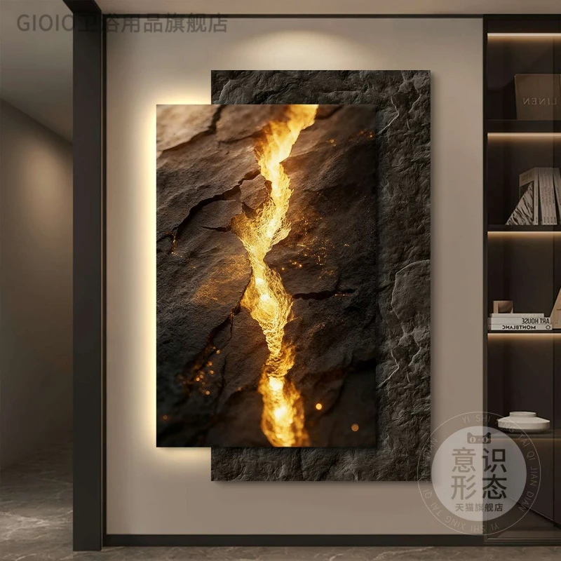 新疆西藏包邮轻奢意式玄关装饰画带灯入户正对门挂画立体走廊过道