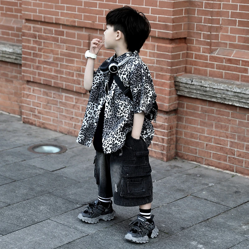 【现货】Jimmy妈童装 豹纹控 夏季新款儿童扎染豹纹短袖衬衫