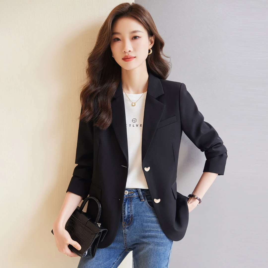 黑色西装外套女2025新款高级感气质通勤小个子女士休闲小西服上衣