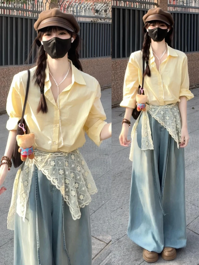 法式chic时尚蕾丝拼接衬衫外套女夏季叠穿设计感小众防晒衫上衣潮