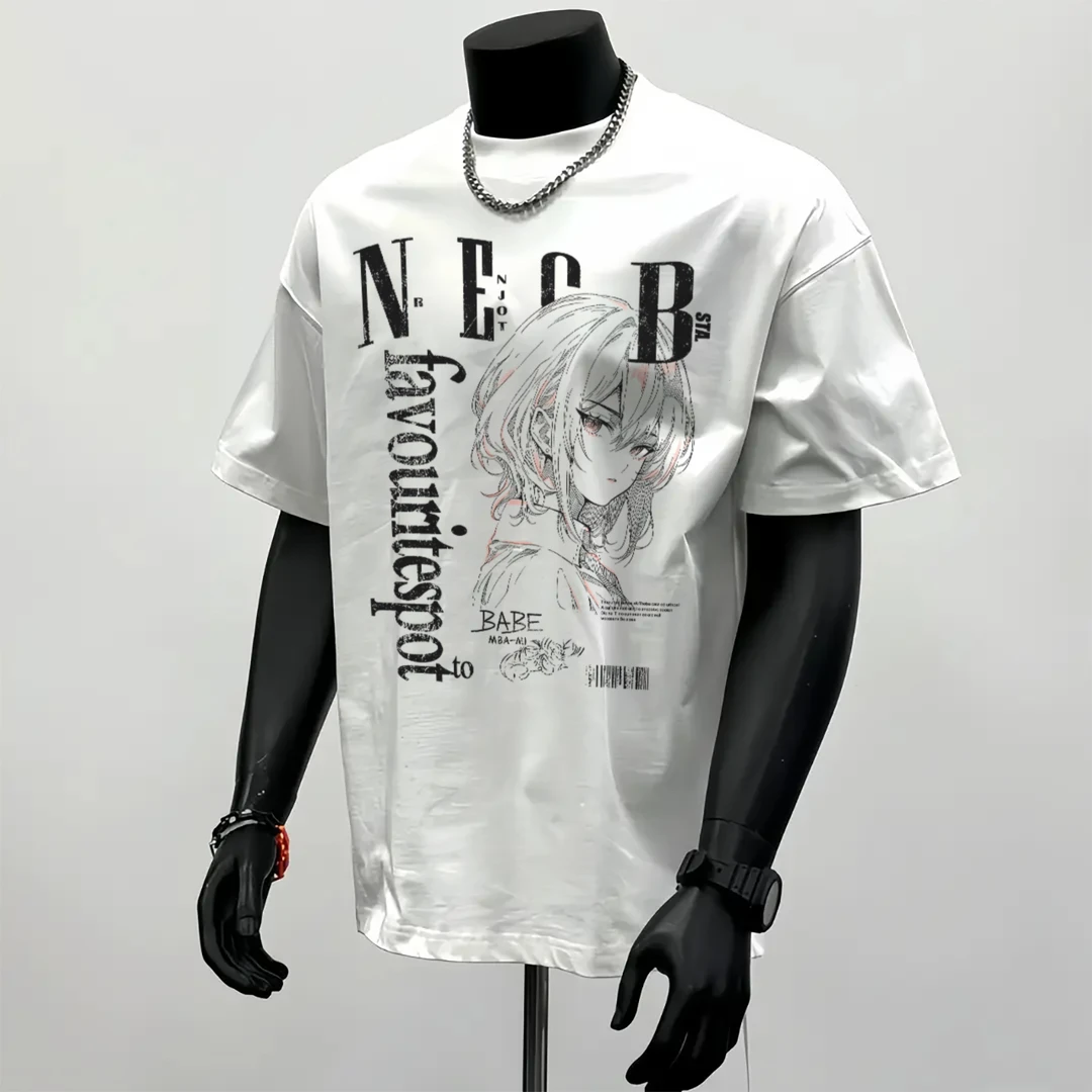 100%纯棉320克重磅圆领宽松型夏印花青春活力T恤ins潮polo夏百搭