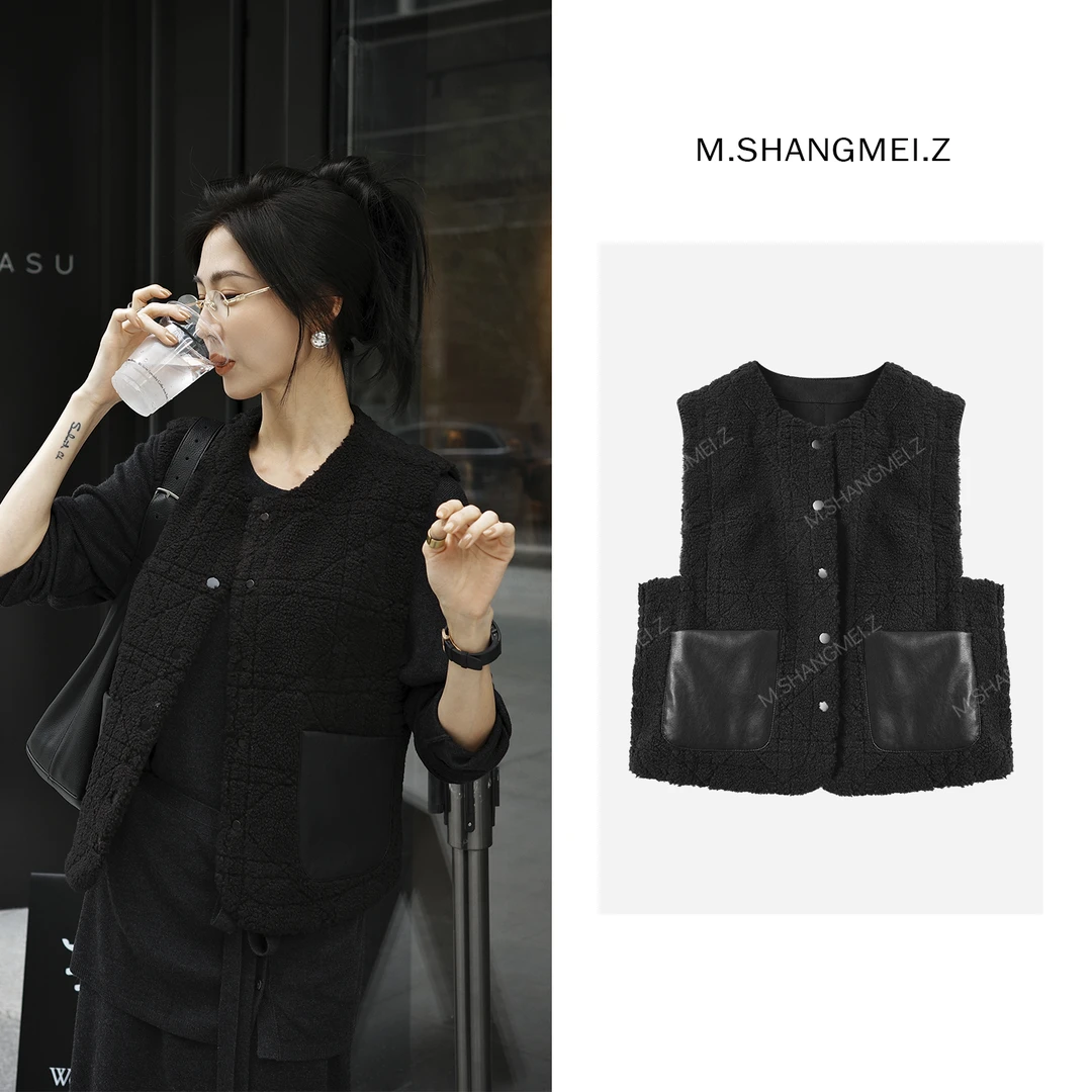 M.SHANGMEI.Z/沐熙【皮兜两面派】美大哥双面穿拼接马夹X1075021