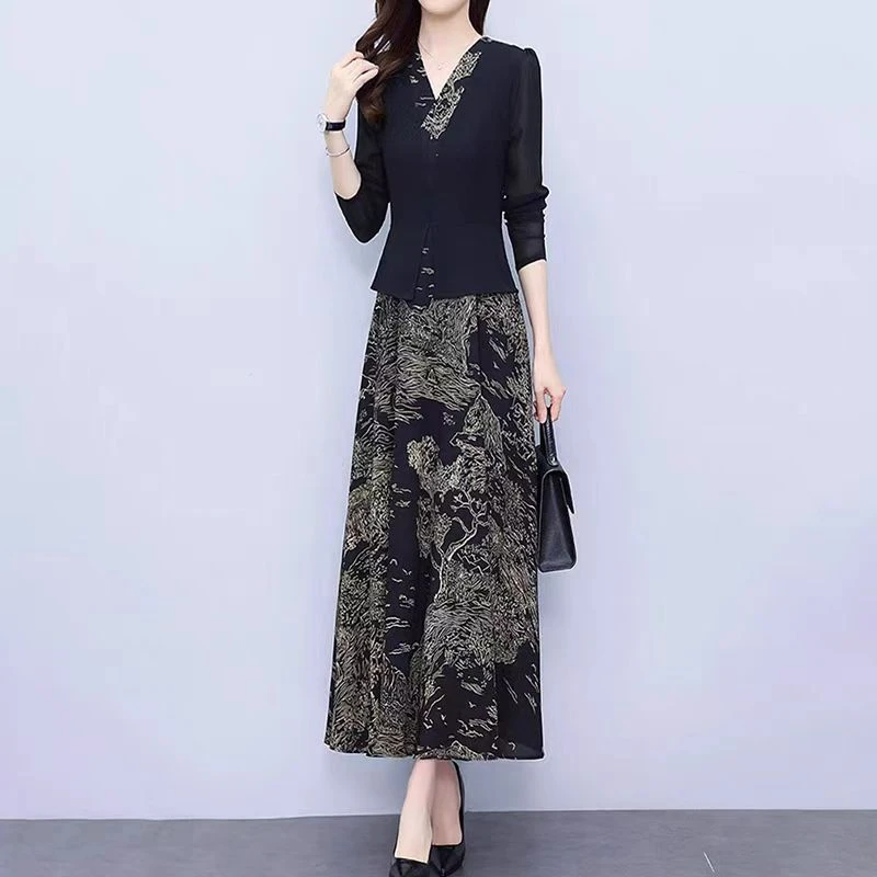 【衣雅严选】8124-1274#早春新款弹力百搭拼接假两件气质款连衣裙