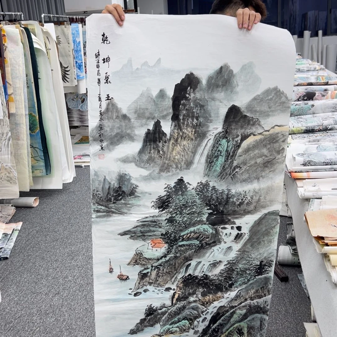 国画卖字画的小男孩