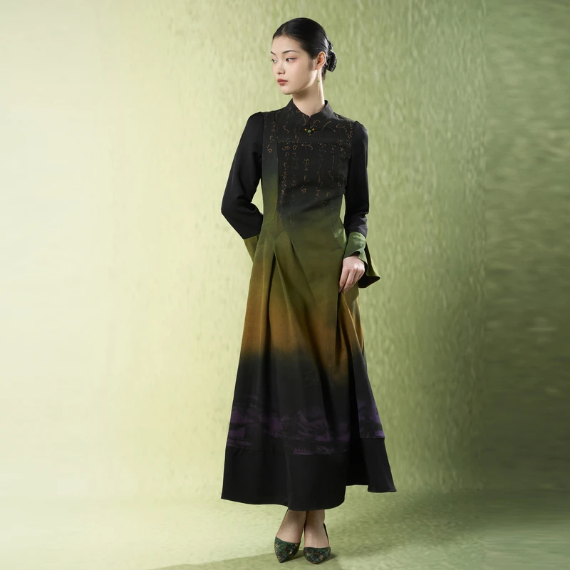 JIXIANGYIJIA/吉祥衣家千里莺啼（连衣裙）复古长款中国风951237275