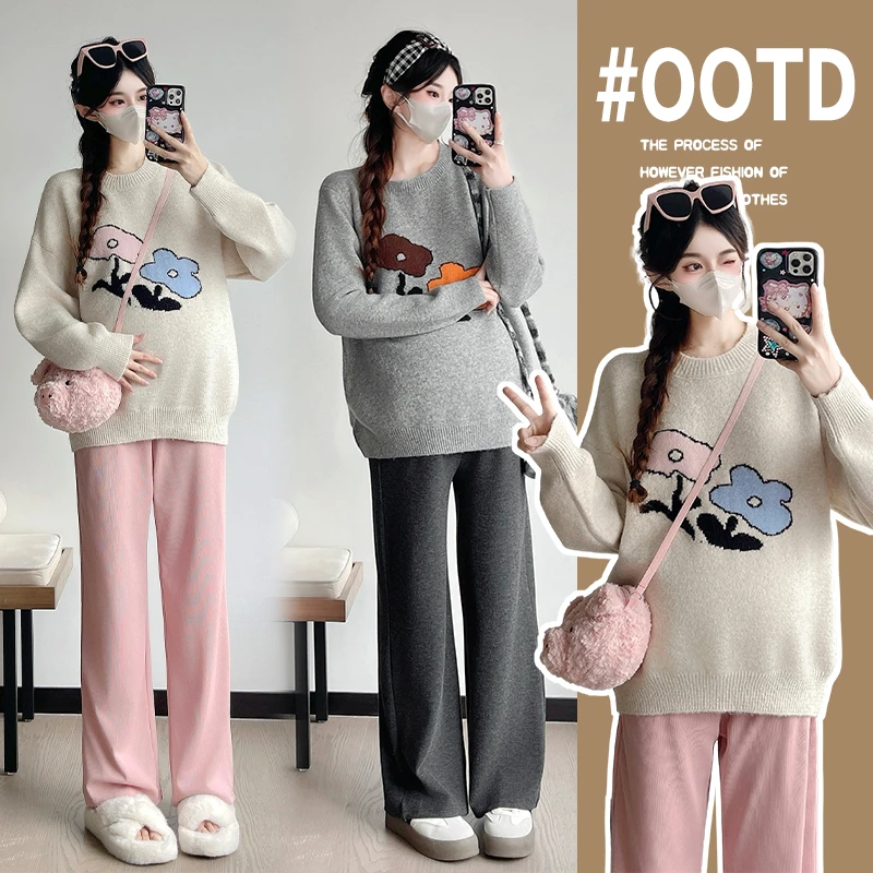 孕妇毛衣秋冬新款时尚外穿洋气时髦孕妇针织衫减龄百搭打底衫上衣