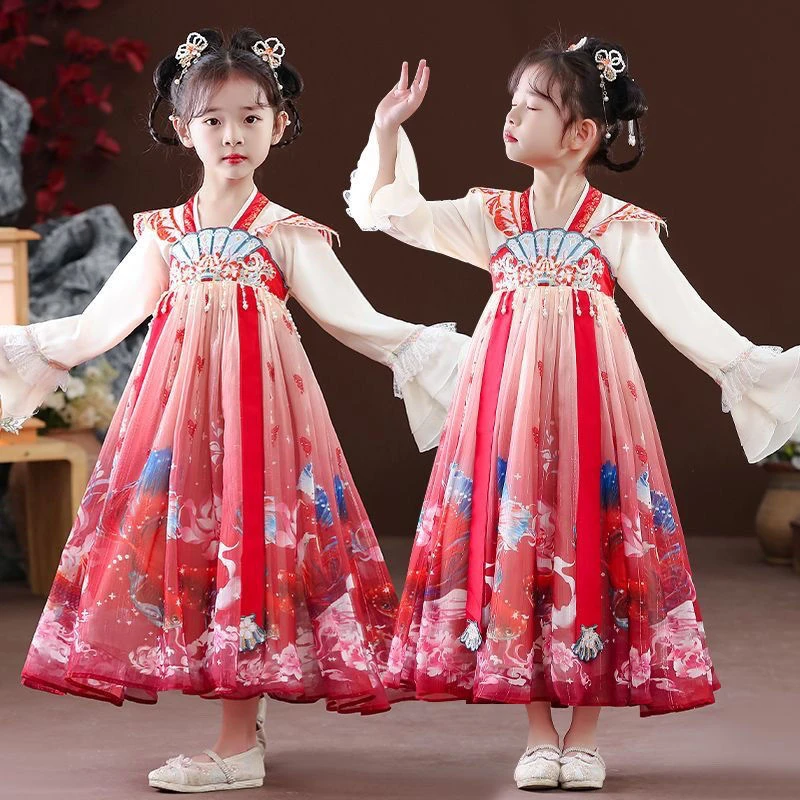 4006女童红色人鱼汉服裙重工汉服