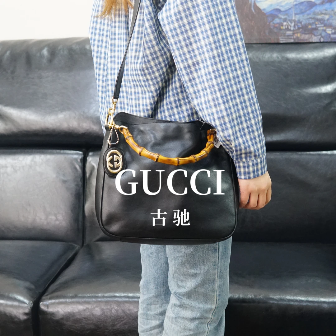 95新 GUCCI/古驰 黑色竹节斜挎包/JJ02614759/4759