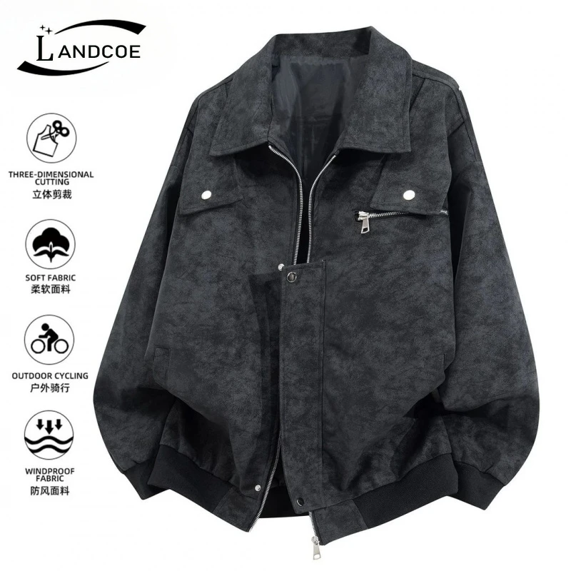 扎染潮流PU皮衣外套男士春秋季美式复古痞帅秋冬翻领休闲飞行夹克