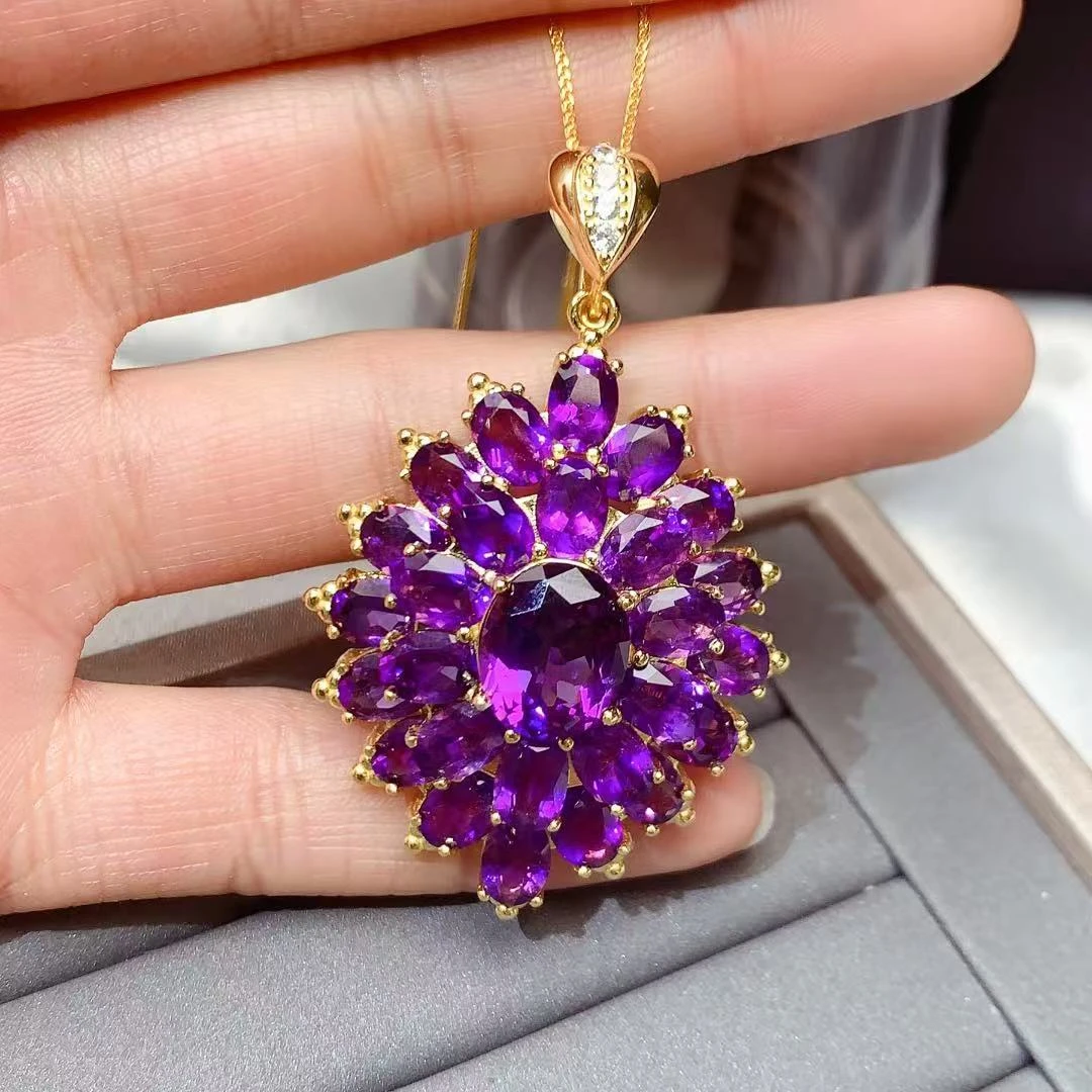 高品质紫水晶满镶吊坠S925银镀精工镶嵌气质高贵轻奢时尚百搭