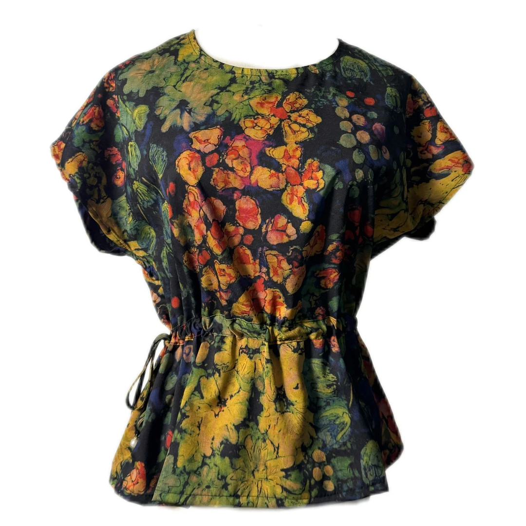 【婷婷专属】1054碎花时尚夏季复古女士百搭休闲气质国风收腰短袖