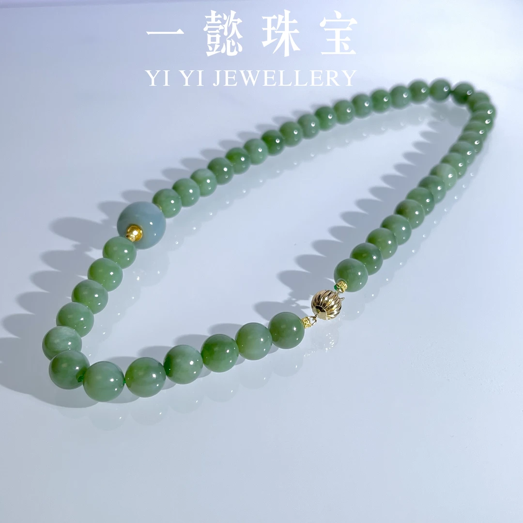 【一懿珠宝】青瑶|天然和田玉粉青18K金项链 10MM 时尚百搭 fq061