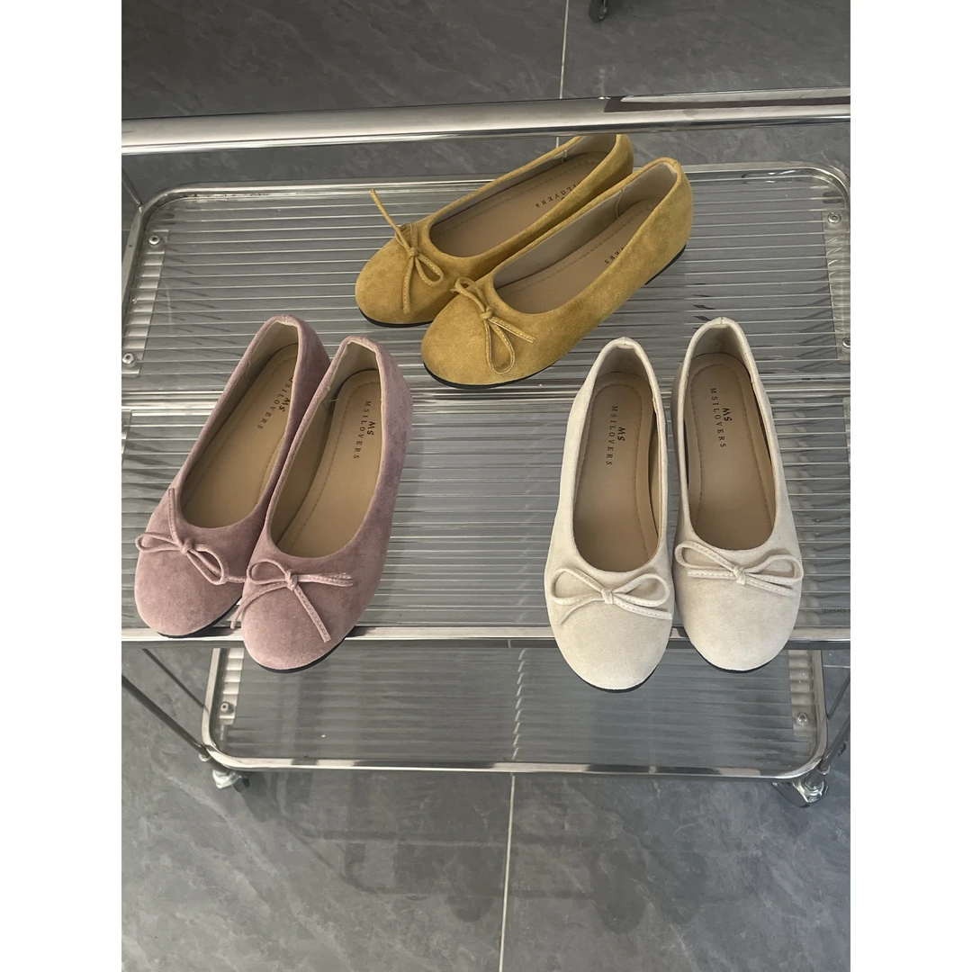 218-2春日氛围限定韩国设计师蝴蝶结单鞋女浅口粗跟平底鞋