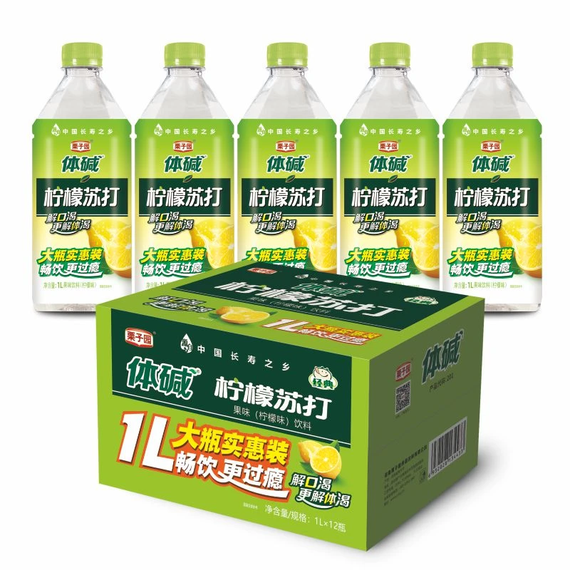 栗子园苏打饮料1L*12瓶无气大麦茶碱性柠檬蜜桃饮料