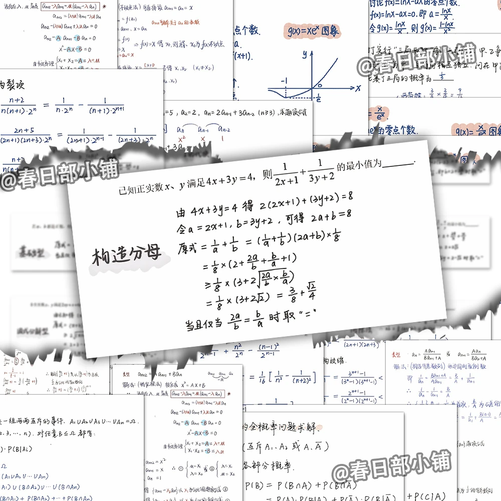 57张高中数学题型归纳贴纸高中数学常考公式题型与技巧笔记贴图