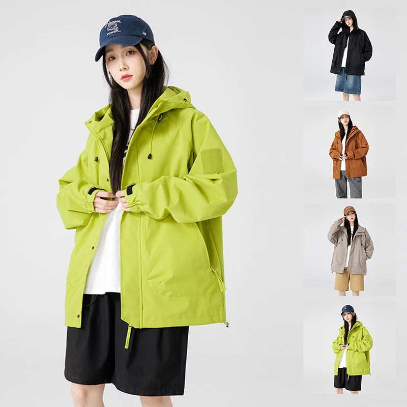 2025新款春秋男女同款美式宽松防风冲锋衣户外潮流连帽夹克外套