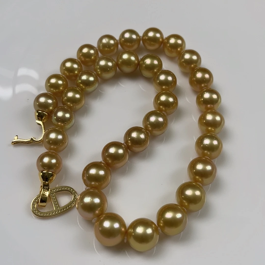 海水珍珠银S925镶嵌颈饰浓金茶金11-13