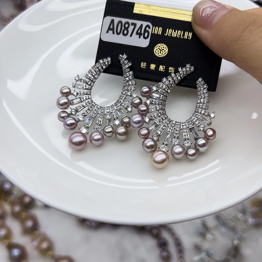 银S925镶嵌耳饰淡水珍珠