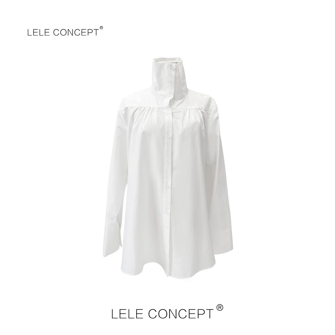 LELE CONCEPT丨【精选推荐】前短后长立领白衬衫开叉简约S0885