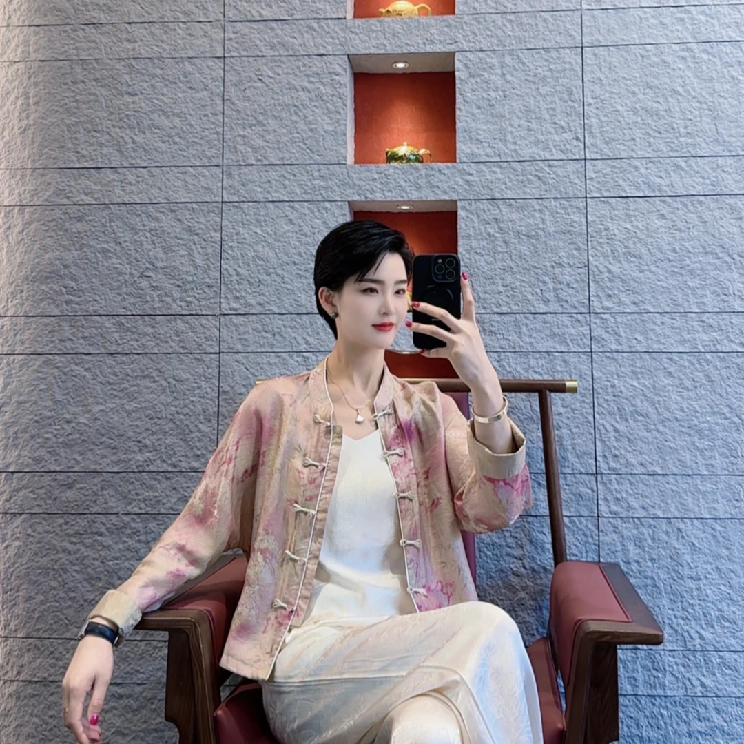 【绮薇】双面双穿夏季新中式上衣宽松国风提花立领女装气质显瘦外套