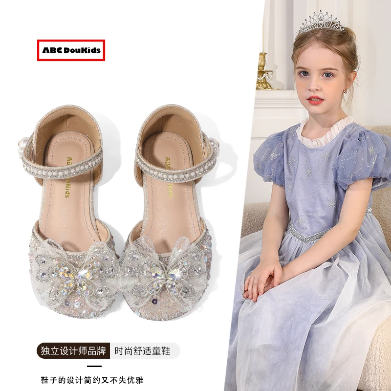 ABC Doukids女童凉鞋2025夏季新款儿童水钻包头公主鞋女宝平底鞋