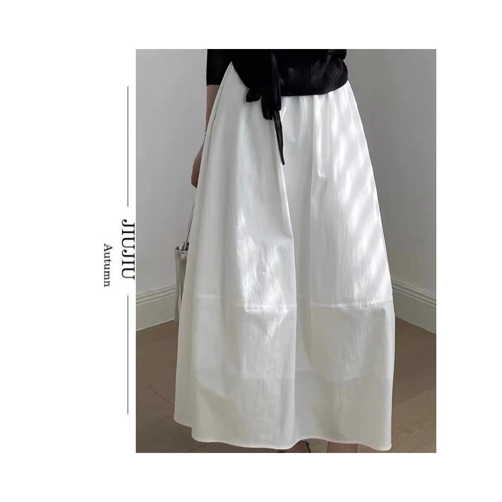 「思思」白色半身裙长款夏季新款百搭A字裙高腰显瘦半裙SHBZ nnassa