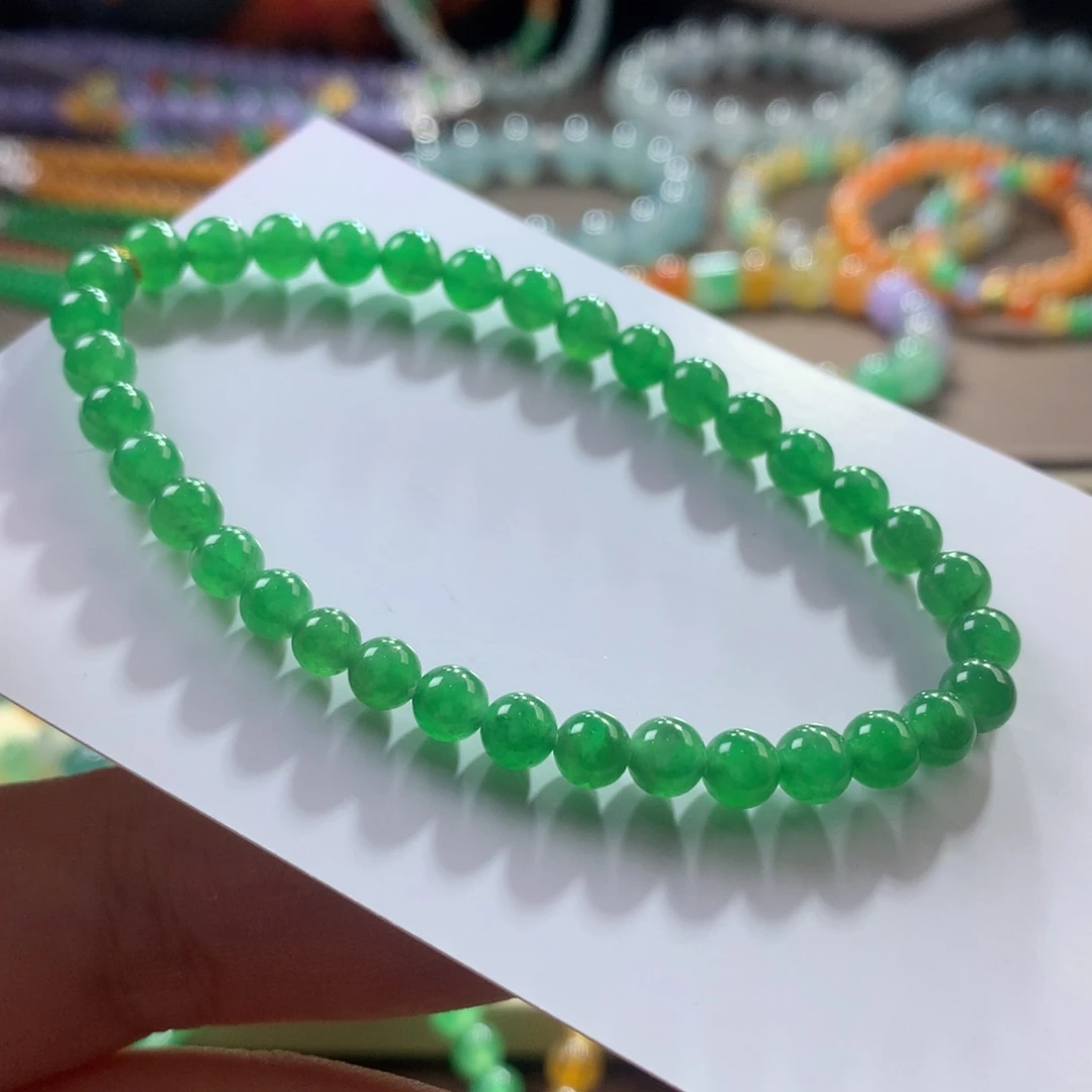 未镶嵌手链翡翠翡翠满色冰阳绿卡4.60～5.30+