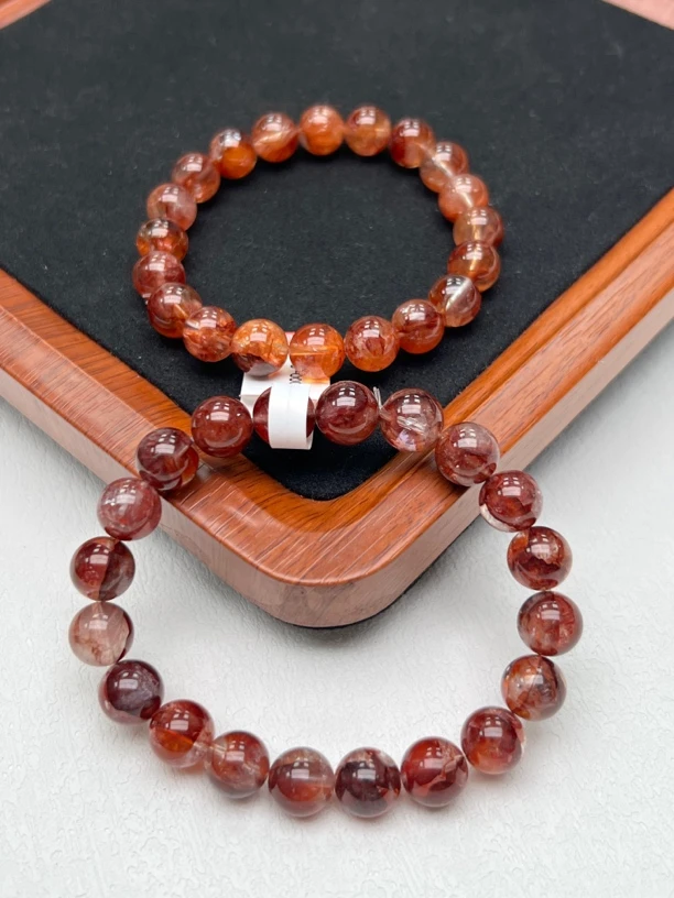 天然牛血红胶花水晶手串+10mm 天然水晶（一件/多样性发） SH-00030