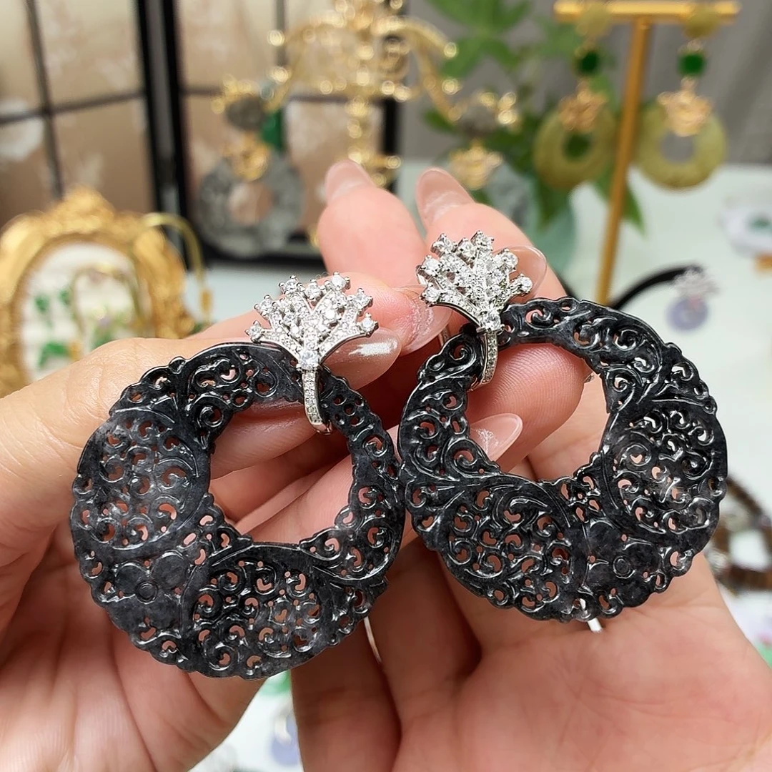 翡翠银S925镶嵌耳饰