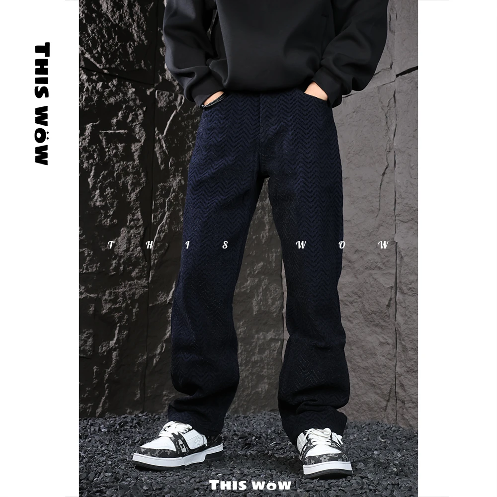 【波浪纹灯芯绒直筒裤】THISWOW美式休闲百搭宽松牛仔裤MN519