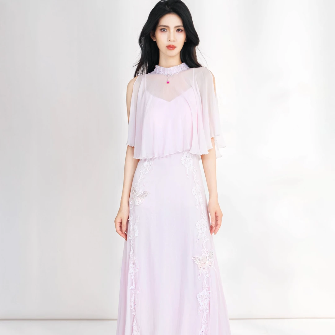 【设计师品牌】YINGCHOI 新款 真丝乔其连衣裙套装 32739