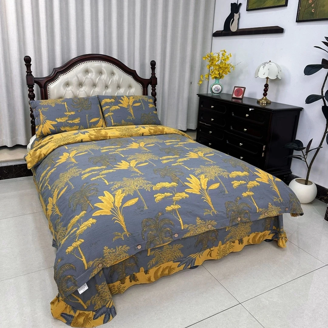 亲肤棉双层纱四件套--水木清华(纽扣)