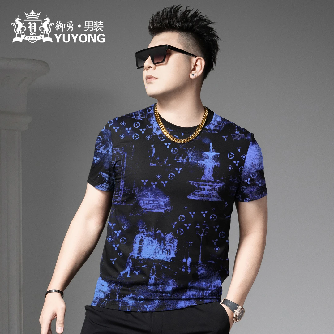 欧货2025夏季新款短袖t恤男圆领半袖上衣休闲百搭潮牌印花体恤衫