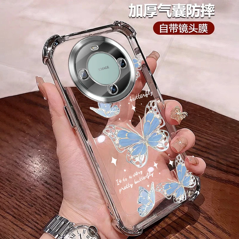 新款适用华为mate60pro手机壳轻奢气囊防摔套全包镜头膜+新款创意