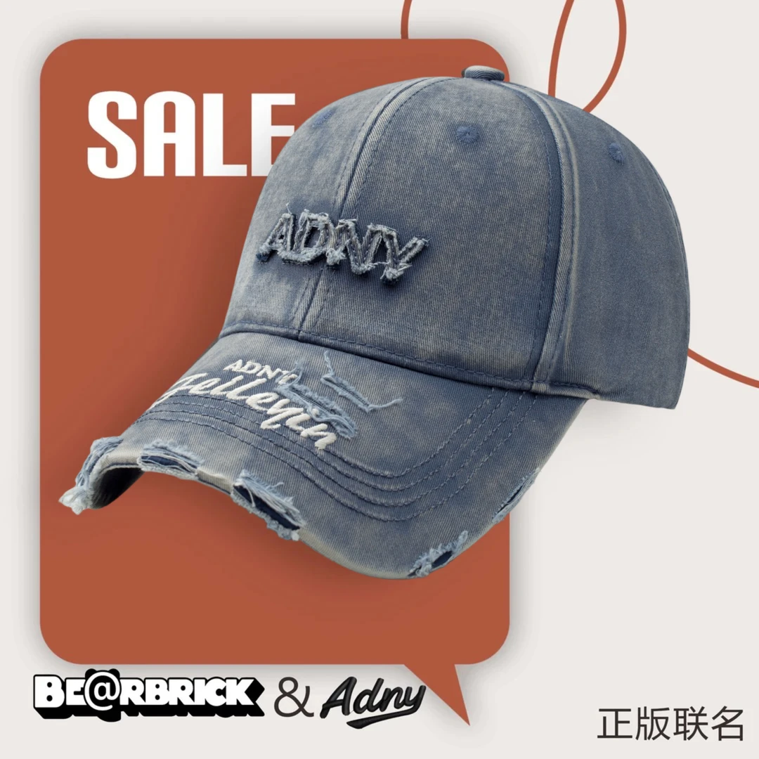 牛仔布新款做旧破洞显脸小情侣春夏遮阳鸭舌棒球帽潮流加宽帽檐款