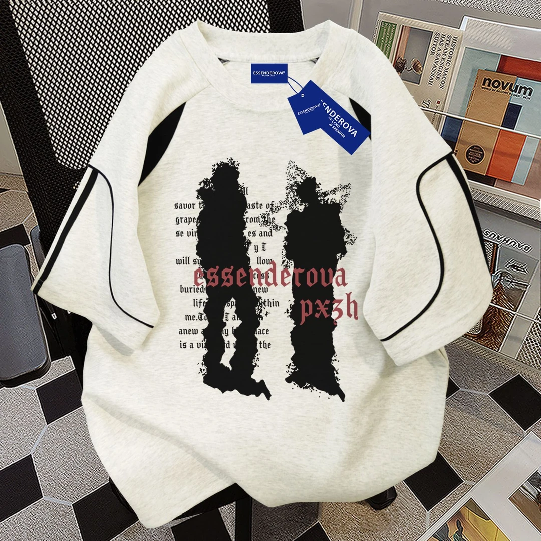 100%纯棉美式复古设计感韩系短袖t恤男女夏季休闲宽松圆领上衣ins