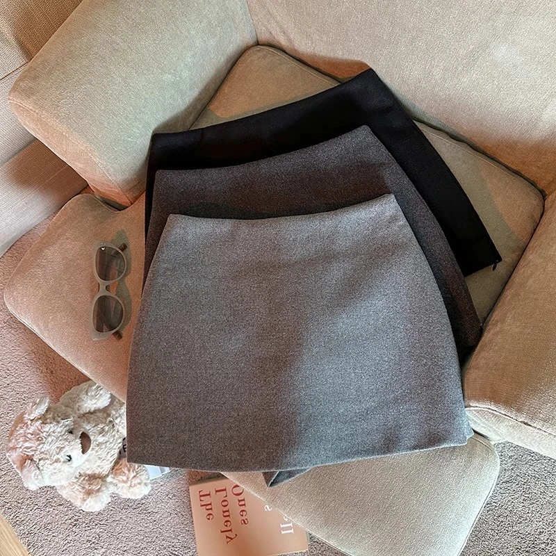 侧边拉链开叉毛呢半身裙秋冬季新款韩版休闲百搭高腰包臀裙短裙裤