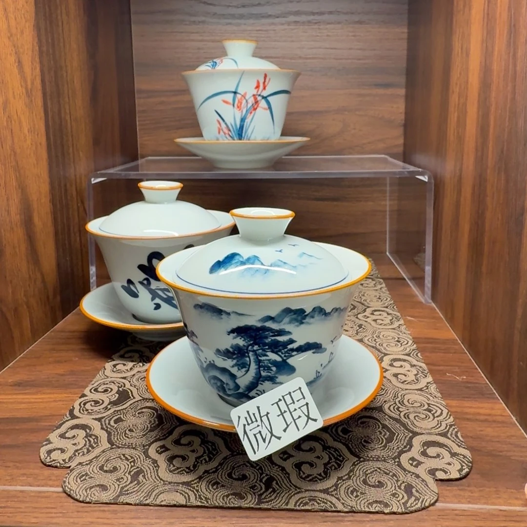 釉下手绘茶具微瑕