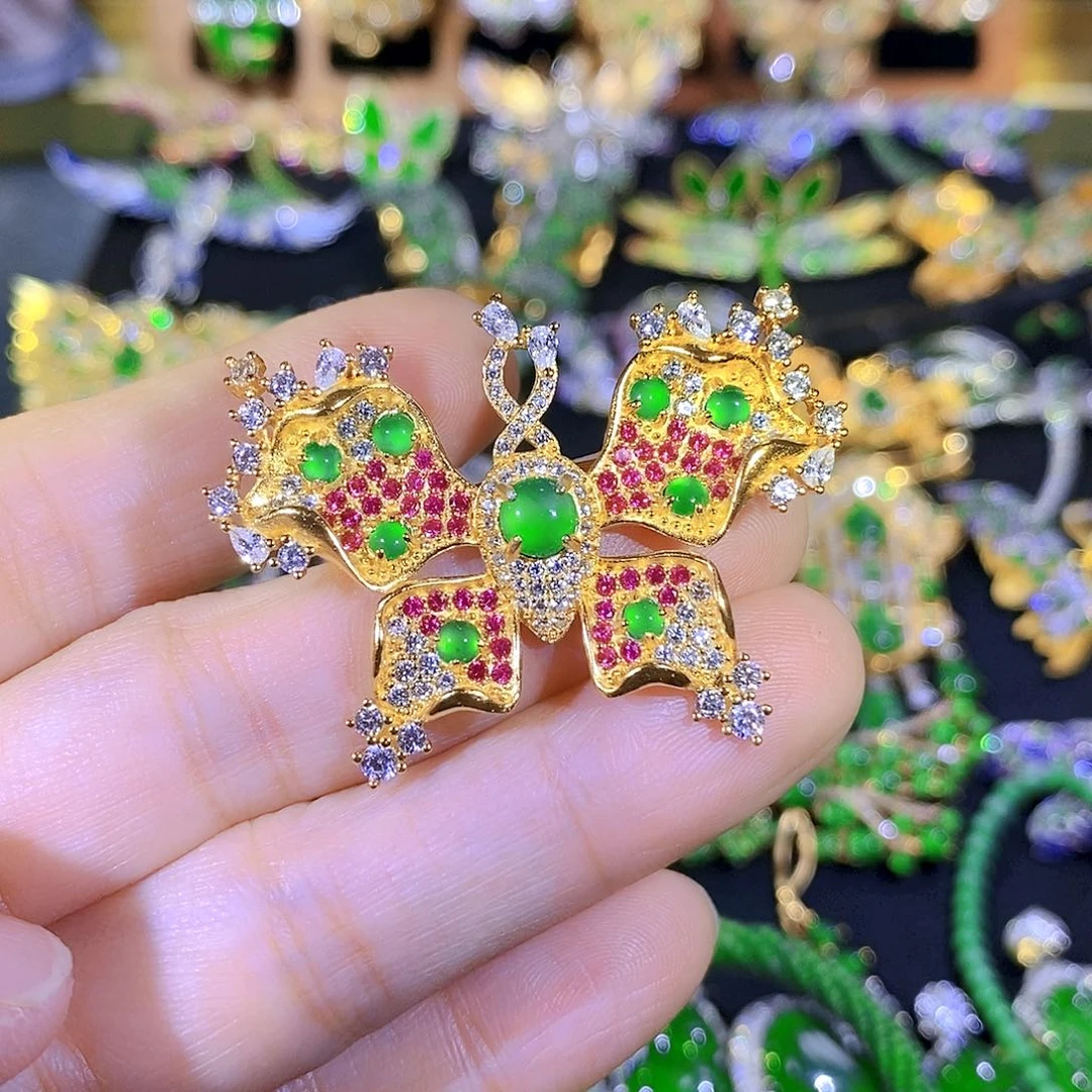 吊坠(不含链)银S925镶嵌翡翠