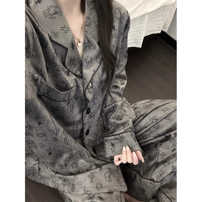 韩版高级感豹纹德绒睡衣女2025秋冬新款加厚保暖长袖家居服两件套
