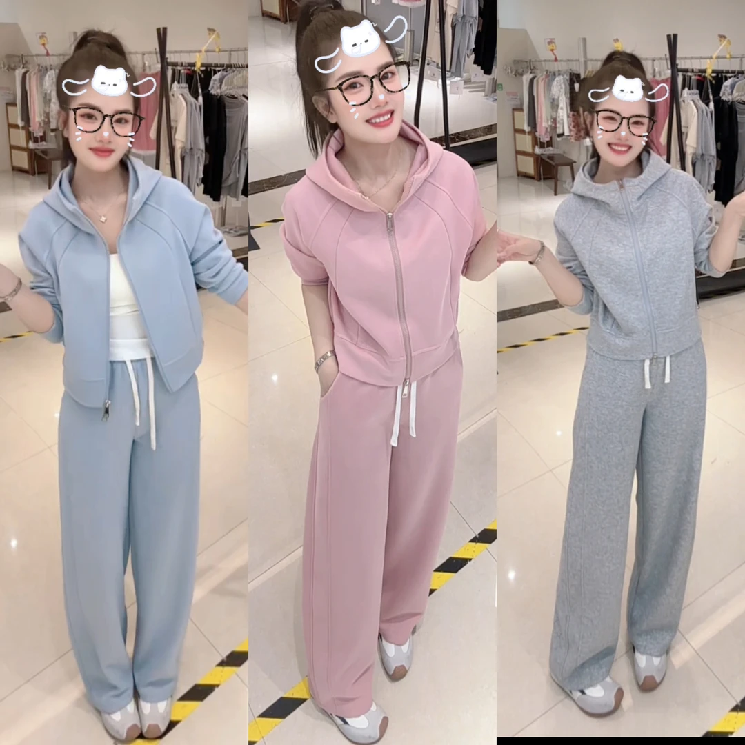渠道云感动感女百搭套装2025秋新款卫衣+卫裤两件套连帽款两件套