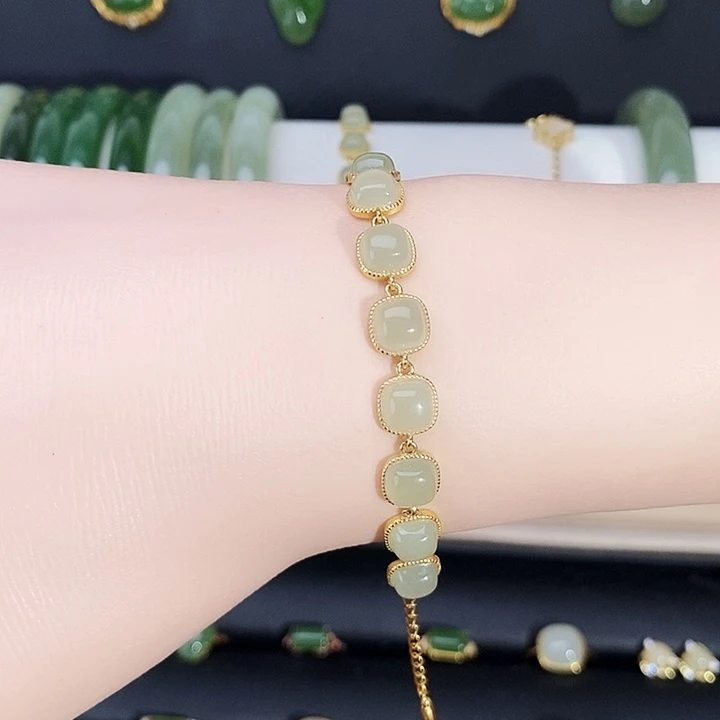 和田玉银S925镶嵌手链晴水