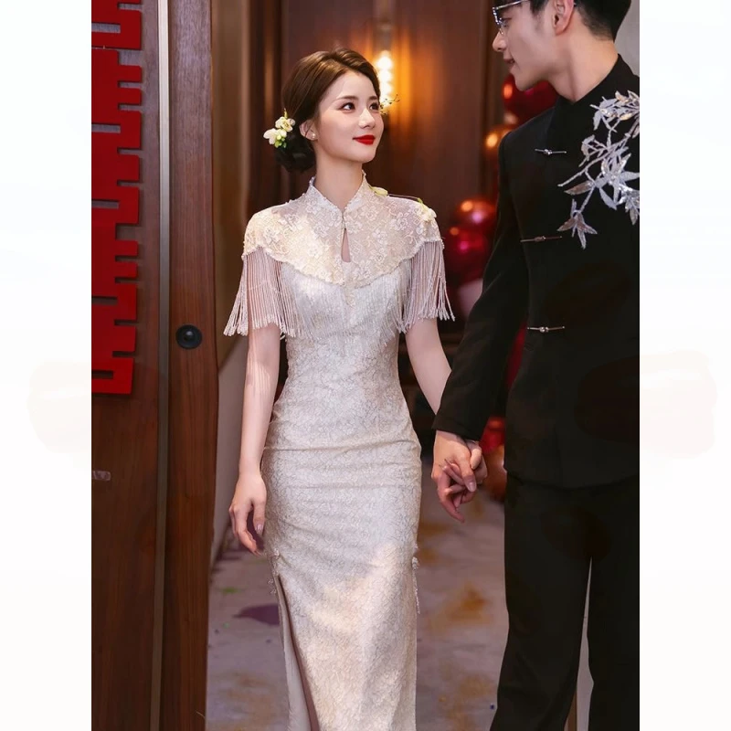 结婚订婚礼服新娘领证登记旗袍裙女敬酒服奢华高级感2025夏季新款