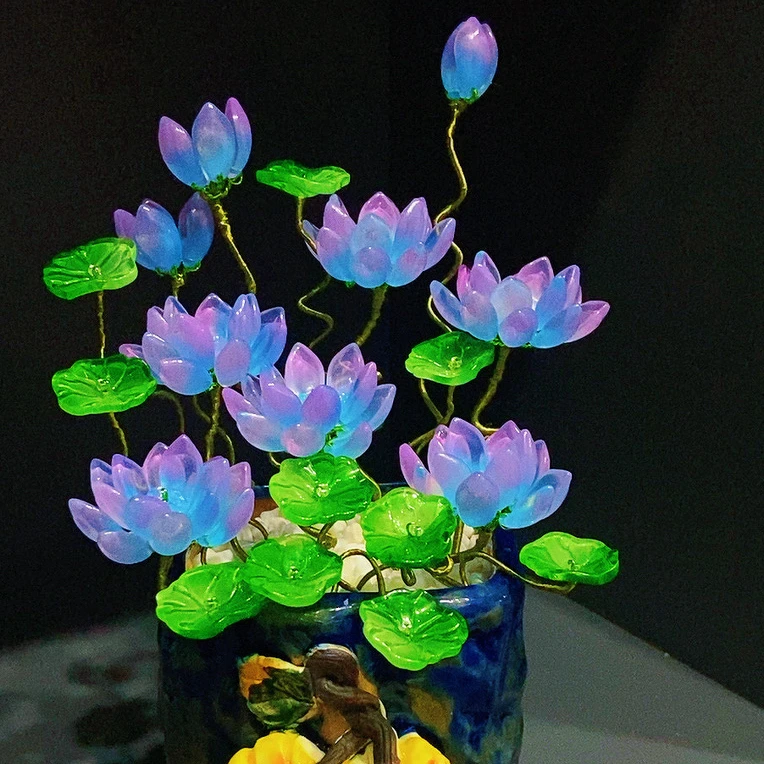 琉璃混色荷花长盆款手工diy材料包